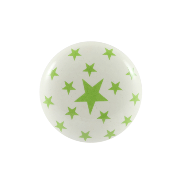 Keramik-Möbelknopf - DOT Stars Green | Weiß grüne-Sterne (rund) 