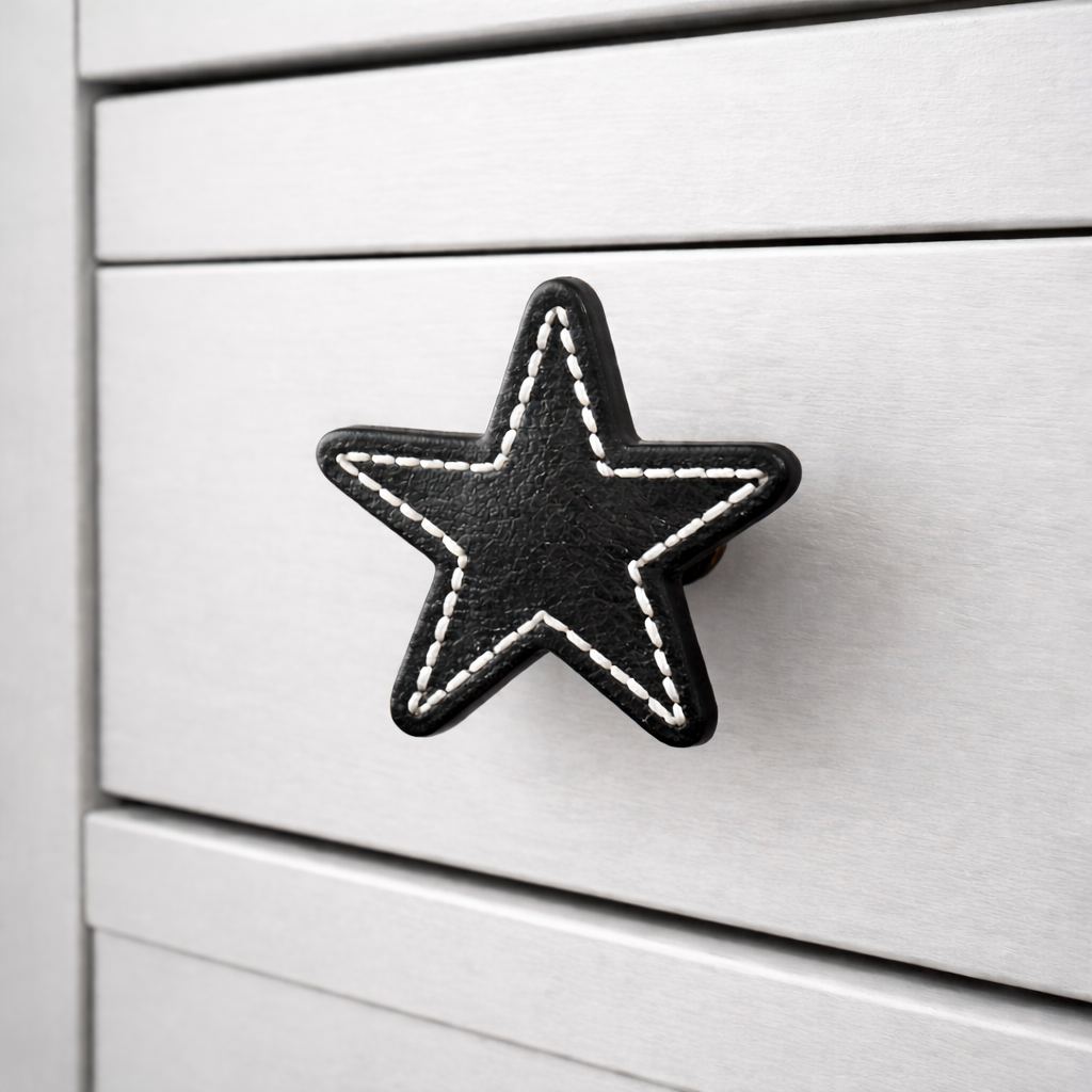 Leder-Möbelknopf - Schwarz (Sternform)