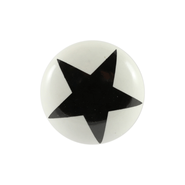 Keramik-Möbelknopf - Big Star Black | Weiß schwarzer-Stern (rund) 