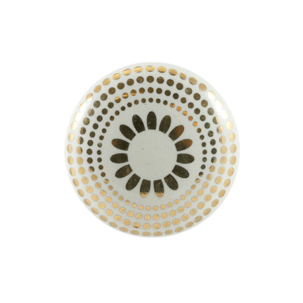 Keramik-Möbelknopf - India Gold | weiß, gold (rund)