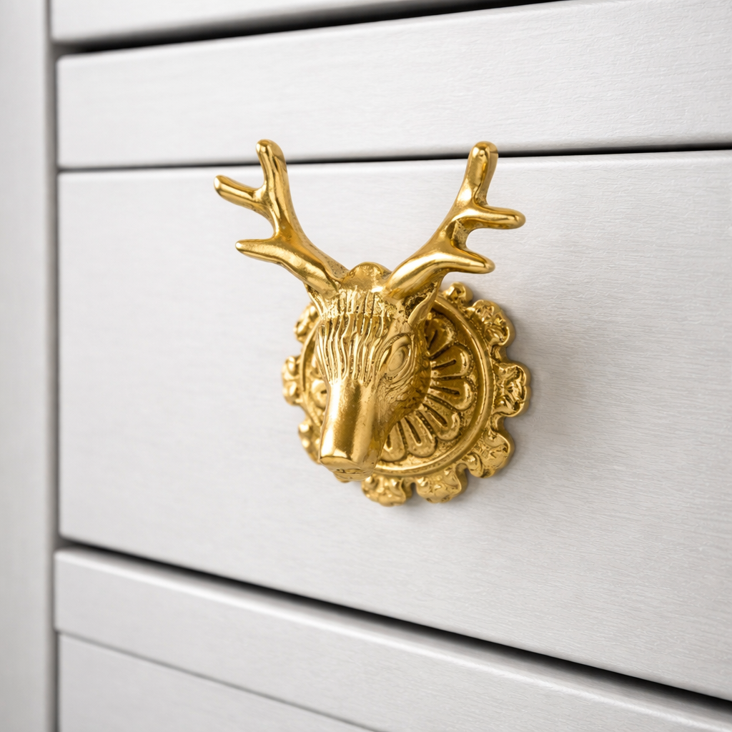 Metall-Möbelknopf - Hirsch - Gold