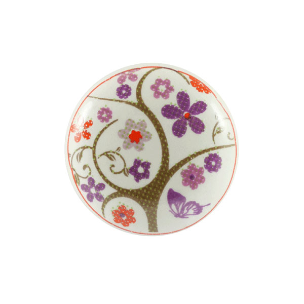 Keramik-Möbelknopf - Floral Tree | weiß, rot, lila (rund) 