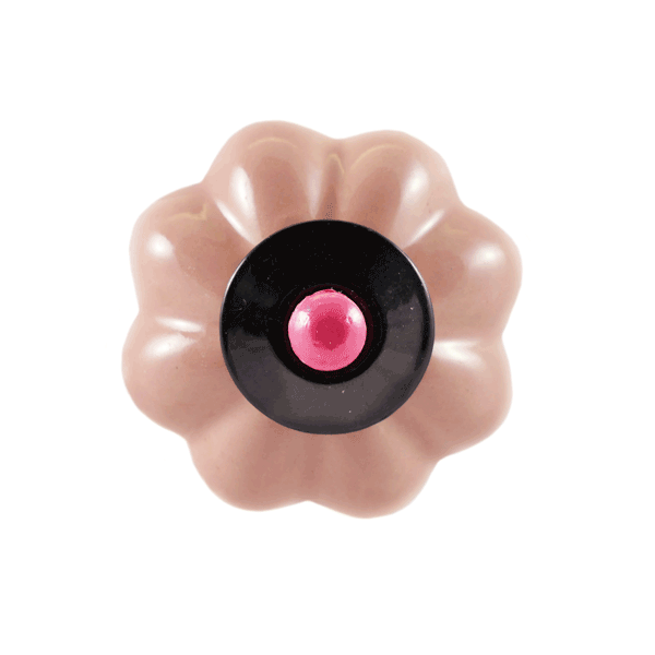 Keramik Möbelknopf - PopArt Flower Rosa | rosa schwarz pink dunkelblau (Blumenform) 