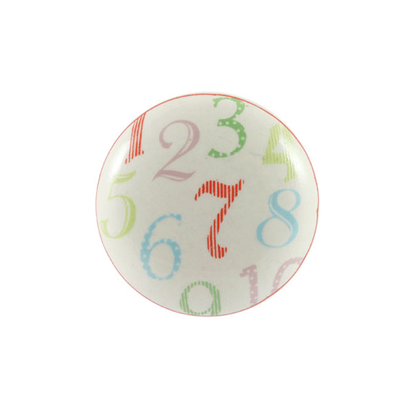 Keramik-Möbelknopf - Numbers | weiß, bunt (rund) 