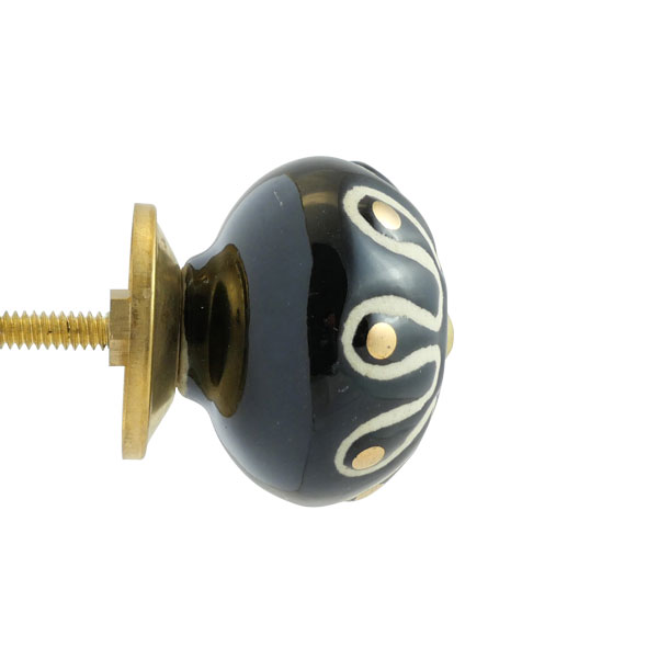 Keramik-Möbelknopf - Flower Vintage Black | schwarz (rund)