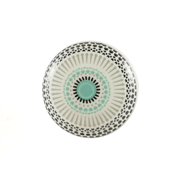 Keramik-Möbelknopf - India Summer Turquoise | weiß türkis schwarz (rund)