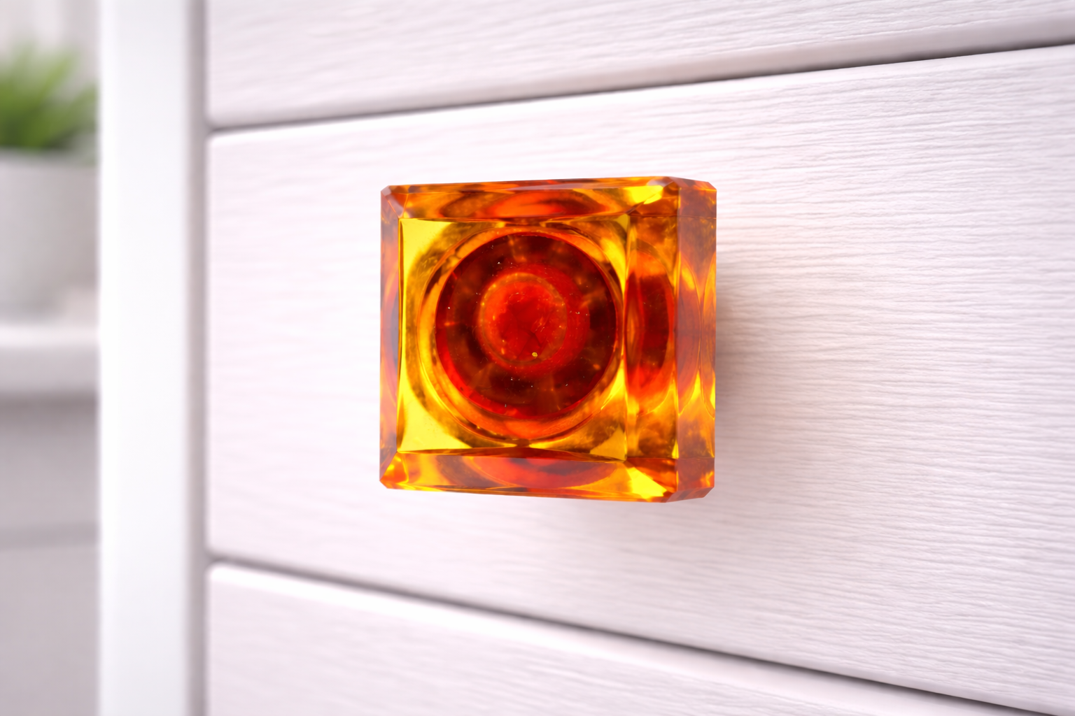 Glas-Möbelknopf - Youngstyle Amber | Bernstein (quadratisch)