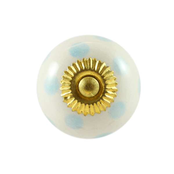 Keramik-Möbelknopf – Queen Turquoise | Weiß mit türkisen Punkten (rund) 