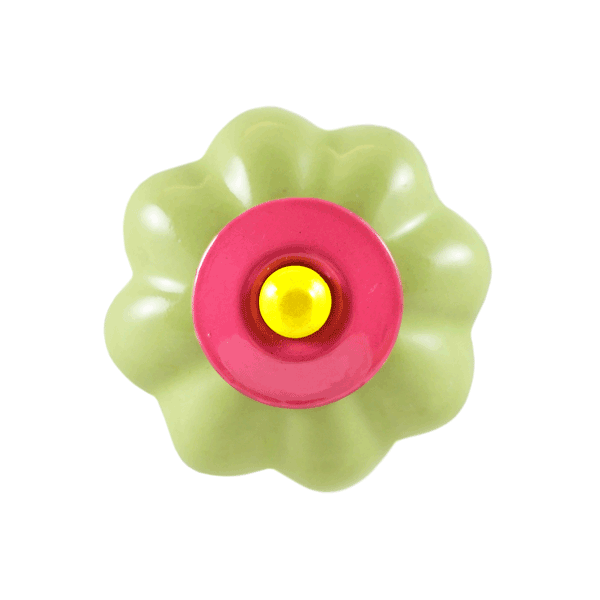 Keramik Möbelknopf - PopArt Flower Green | grün pink gelb lila (Blumenform) 