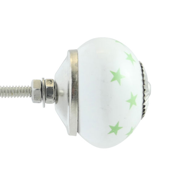 Keramik-Möbelknopf - Queen Star Green | Weiß grüne-Sterne (rund) 