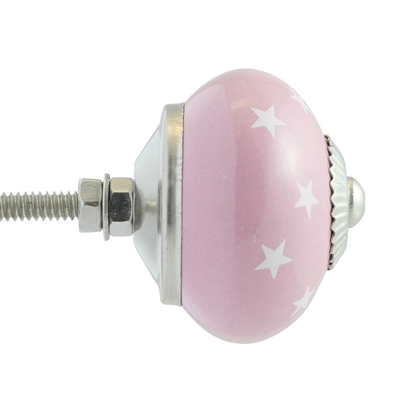 Keramik-Möbelknopf - Queen Star Rosy | rosa weiße-Sterne (rund) 