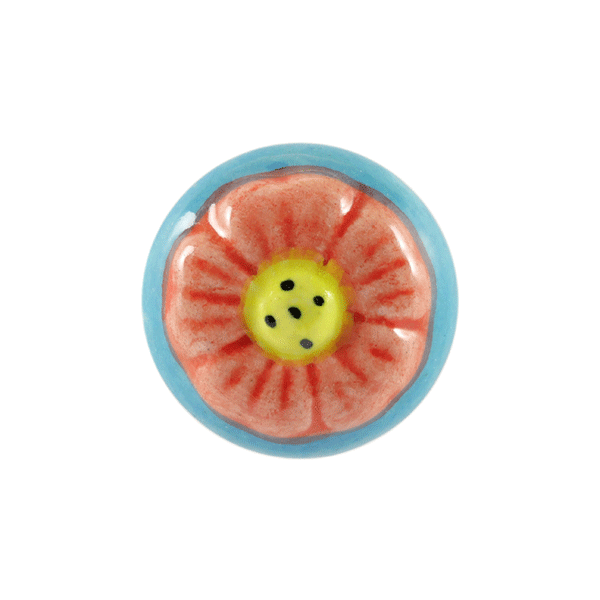 Keramik-Möbelknopf - Lousin | Blau/Weiss/Rosa/Blume (rund) Keramik-Möbelknopf - Lousin | Blau/Weiss/Rosa/Blume (rund)