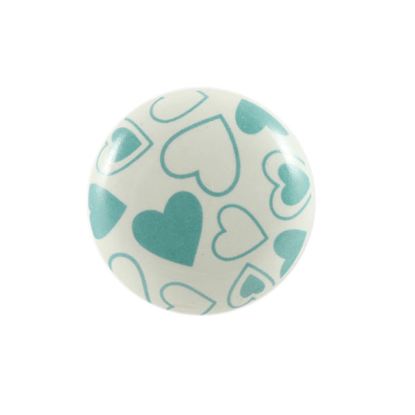 Keramik-Möbelknopf - Heart Dots Turquoise | weiß, türkis Herzen (rund) 