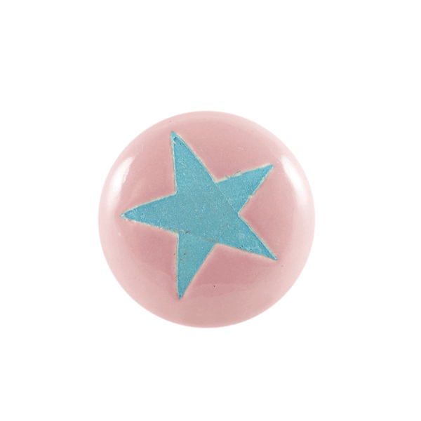 Keramik-Möbelknopf - Blue Star Rosy | Rosa blauer-Stern (rund) 