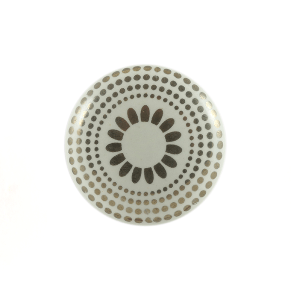 Keramik-Möbelknopf - India Silver | weiß, silber (rund)