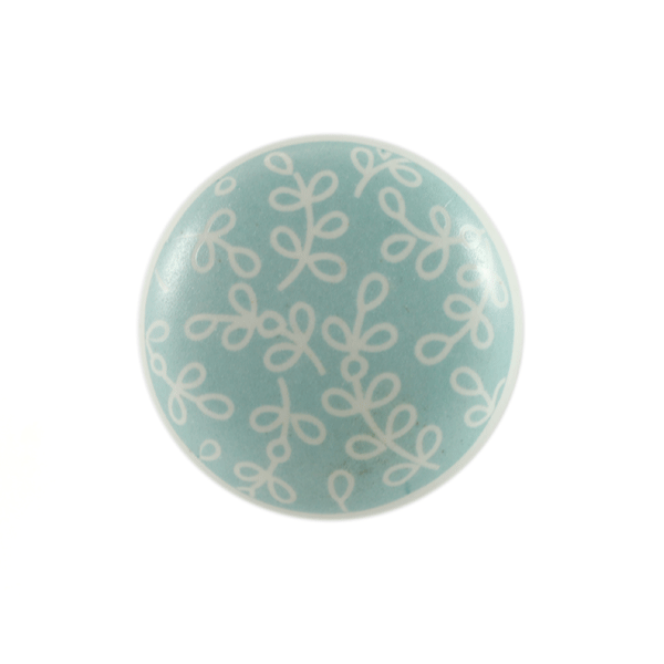 Keramik-Möbelknopf - Blaue Zweige | hellblau weiß (rund) 