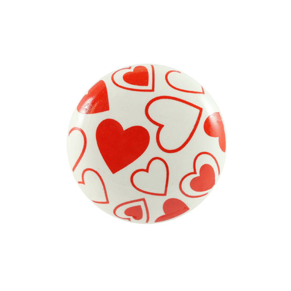 Keramik-Möbelknopf - Heart Dots Red | weiß, rote Herzen (rund) 