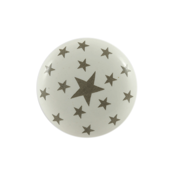 Keramik-Möbelknopf - DOT Stars Grey | Weiß graue-Sterne (rund) 