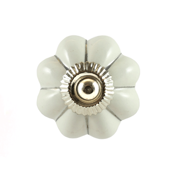Keramik-Möbelknopf - Orientflower Blanc | Weiß mit silbernen Streifen (Blumenform)