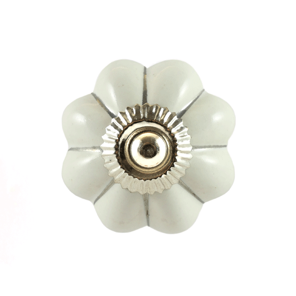 Keramik-Möbelknopf - Orientflower Blanc | Weiß mit silbernen Streifen (Blumenform) Keramik-Möbelknopf - Orientflower Blanc | Weiß mit silbernen Streifen (Blumenform)