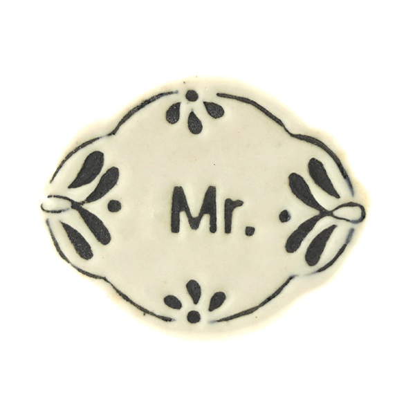 Keramik-Möbelknopf - Mr. | weiß schwarz (oval) 