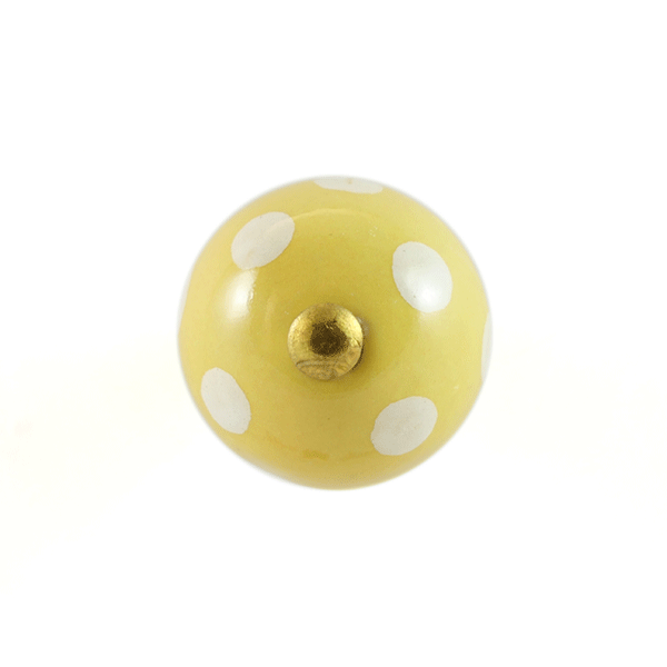 Keramik-Möbelknopf – Carnival Yellow | Gelb mit weißen Punkten (rund) 