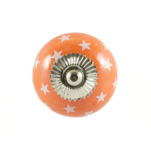 Keramik-Möbelknopf - Queen Star Orange | orange weiße-Sterne (rund) Keramik-Möbelknopf - Queen Star Orange | orange weiße-Sterne (rund)