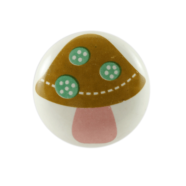Keramik-Möbelknopf - Chappy | Pilz weiß braun lila grün (rund) 