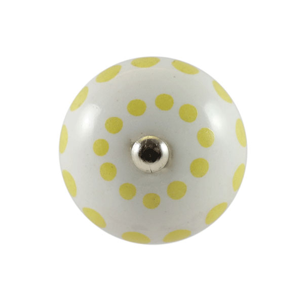Keramik-Möbelknopf - Yellow Dots | weiß, gelb (rund) 