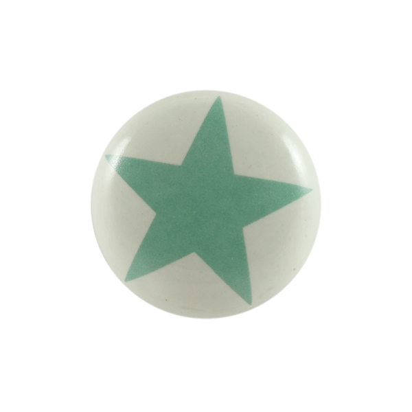 Keramik-Möbelknopf - Big Star Green | Weiß grüner-Stern (rund) 