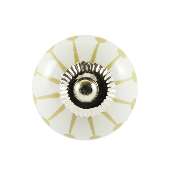 Keramik-Möbelknopf - Creme Stripes | weiß, gelb (rund) 