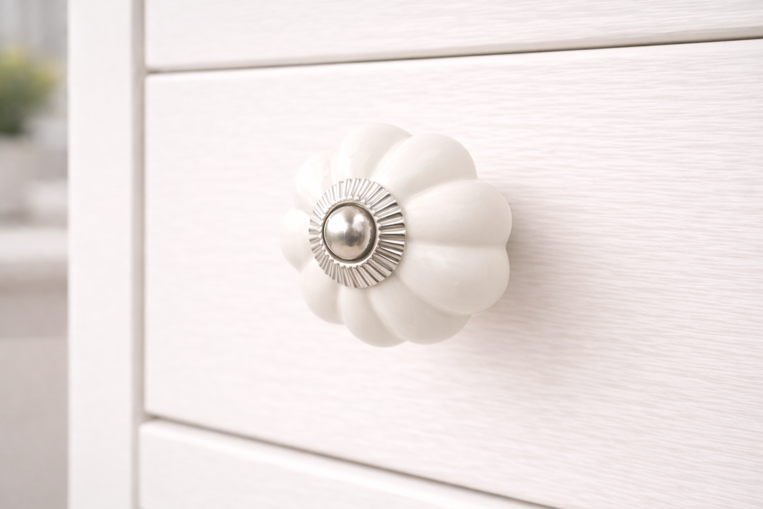 Keramik-Möbelknopf - White Flower | weiß (Blumenform